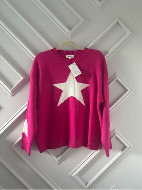 ADORA Hot Pink Crewneck Sweater with White Star